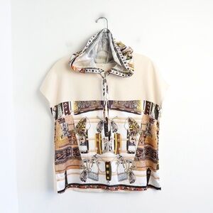 NWOT hooded t-shirt lux print athleisure Y2K rapper L large Shein new beige
